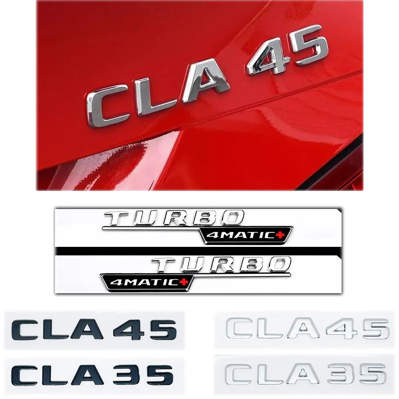 CLA35/CLA45 Turbo 4MATIC+ 3D ABS Glossy Black/Silver Letter Emblems for Fender and Trunk Stickers of C118/W117 Models