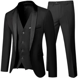 Schwarze Männer Herbst Hochzeits feier drei Stück Set große Größe 5xl 6xl männliche Blazer Mantel Hose und Weste Mode Slim Fit Anzug