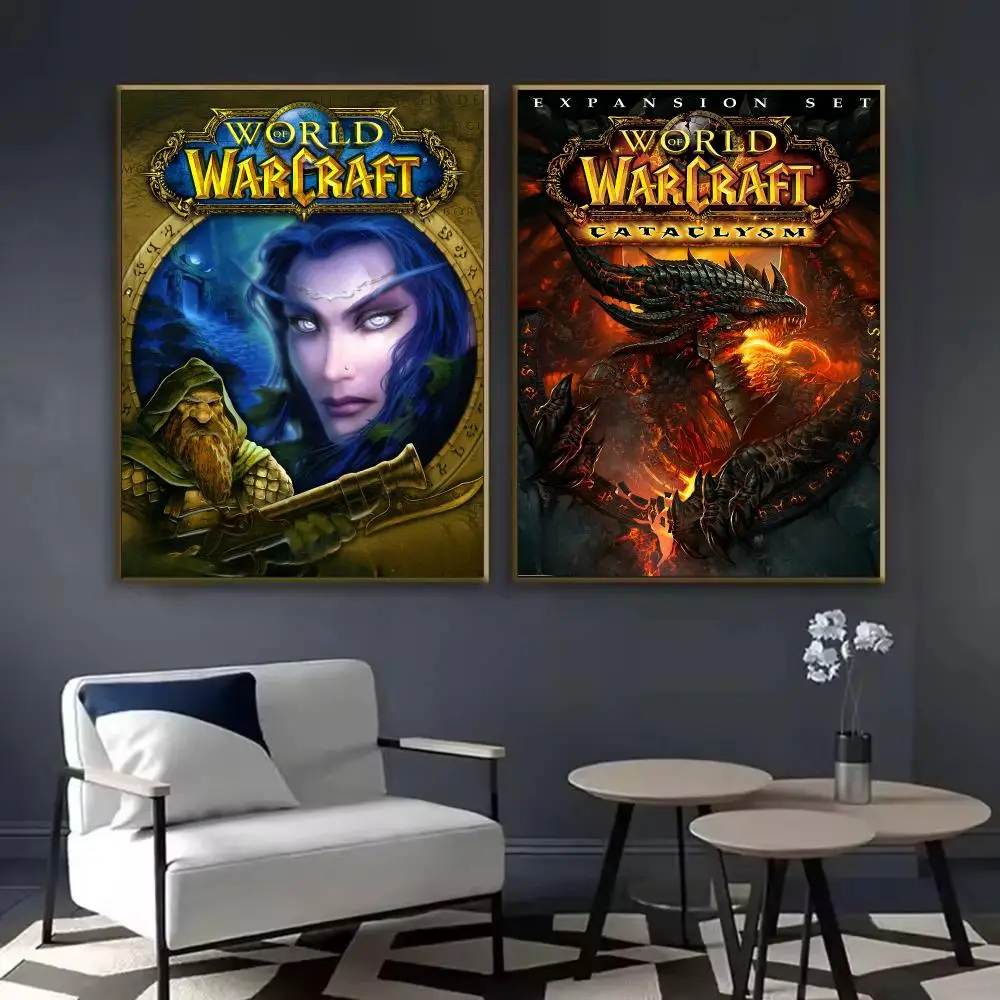 Game W-world Of Warcraft Poster Waterproof Sticky Wall Art Print For Bedroom Living Room Hallway Bar Home Decor
