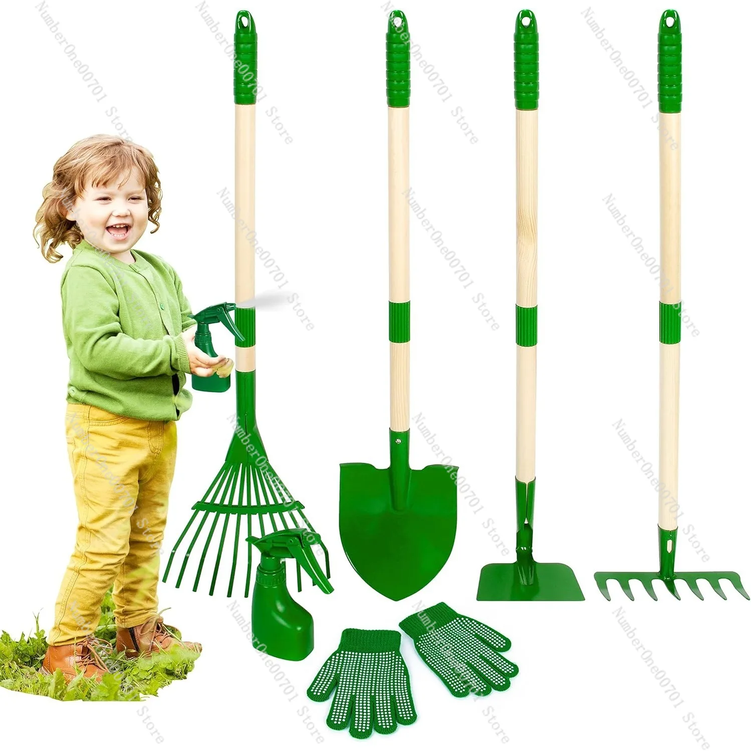 6-Piece Kids Gardening Tools Set, Toddler Garden Rake Shovel Trowel Kit, Children Outdoor Play Learning Toys for Boys Girls