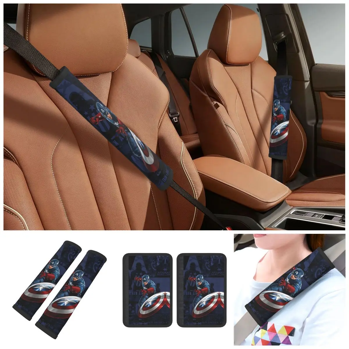 Captain America Car Seat Straps Shoulder Pads Comfy Seat Belt Covers for Car Truck