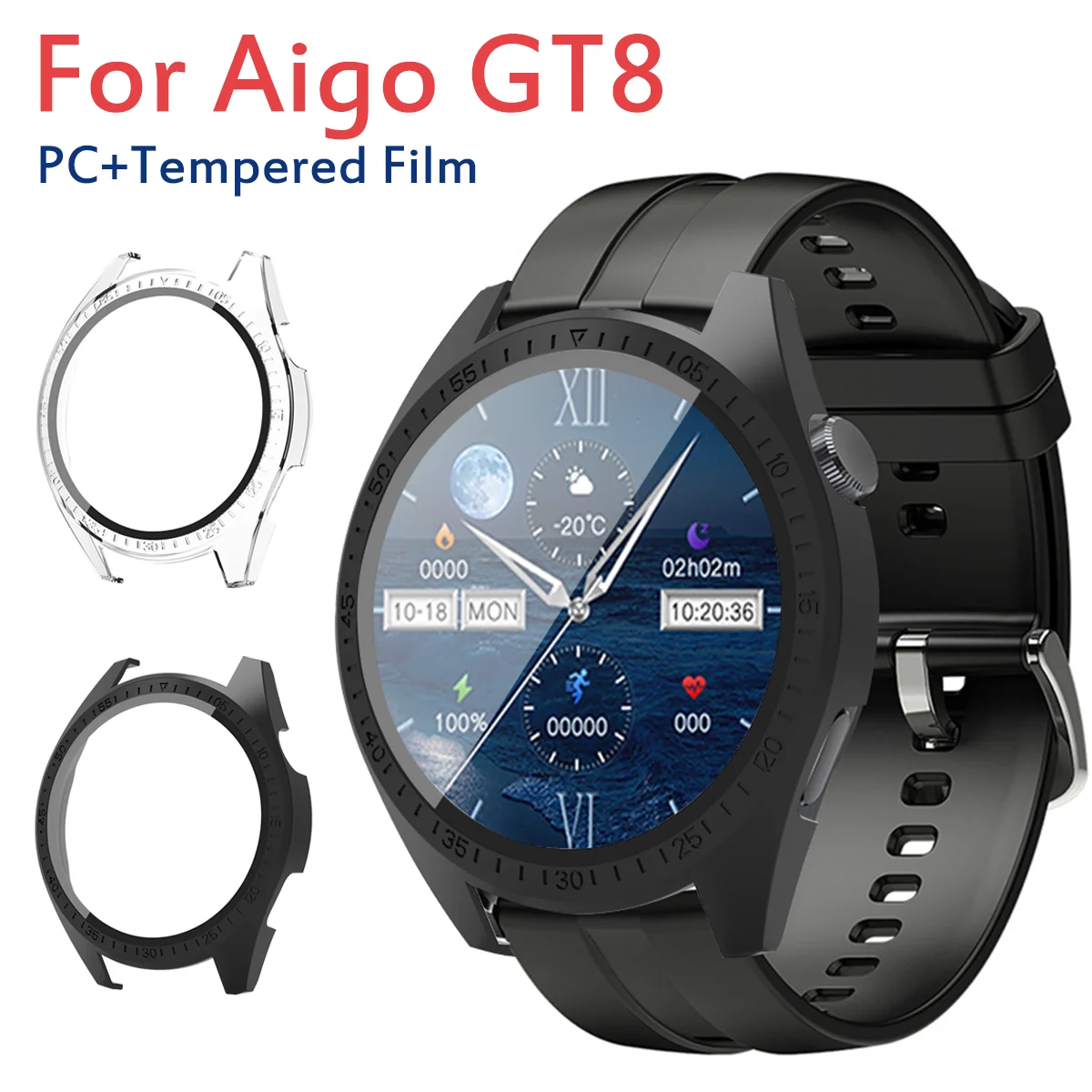 For Aigo GT8 Hard PC Protective Case Waterproof With Screen Protector Shells Frame Smartwatch Glass Film Accessories