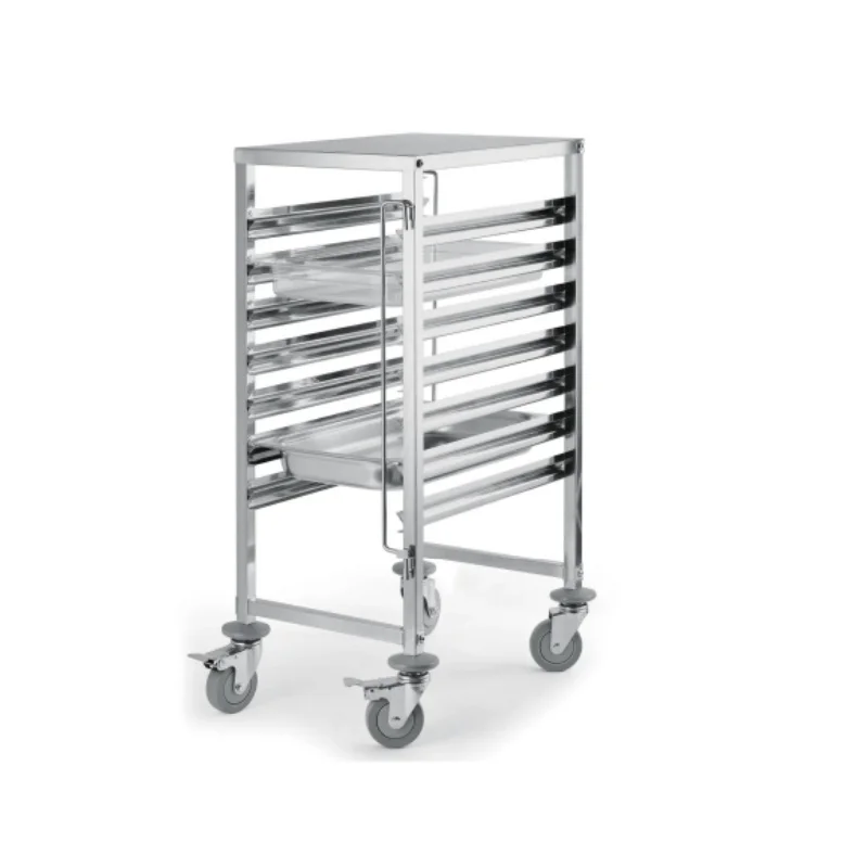 Manufacturer China  Luxury Stainless Steel Rack Trolley Silver Hotel Kitchen Food Service Trolley Tray Trolley