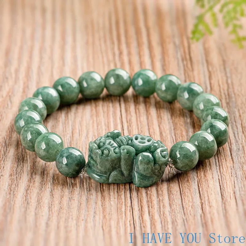 

Authentic Natural A-grade Jadeite Pixiu Bracelets Bean Green Jade Bracelets Fashionable High-end Women's Jewelry Tennis Bracelet