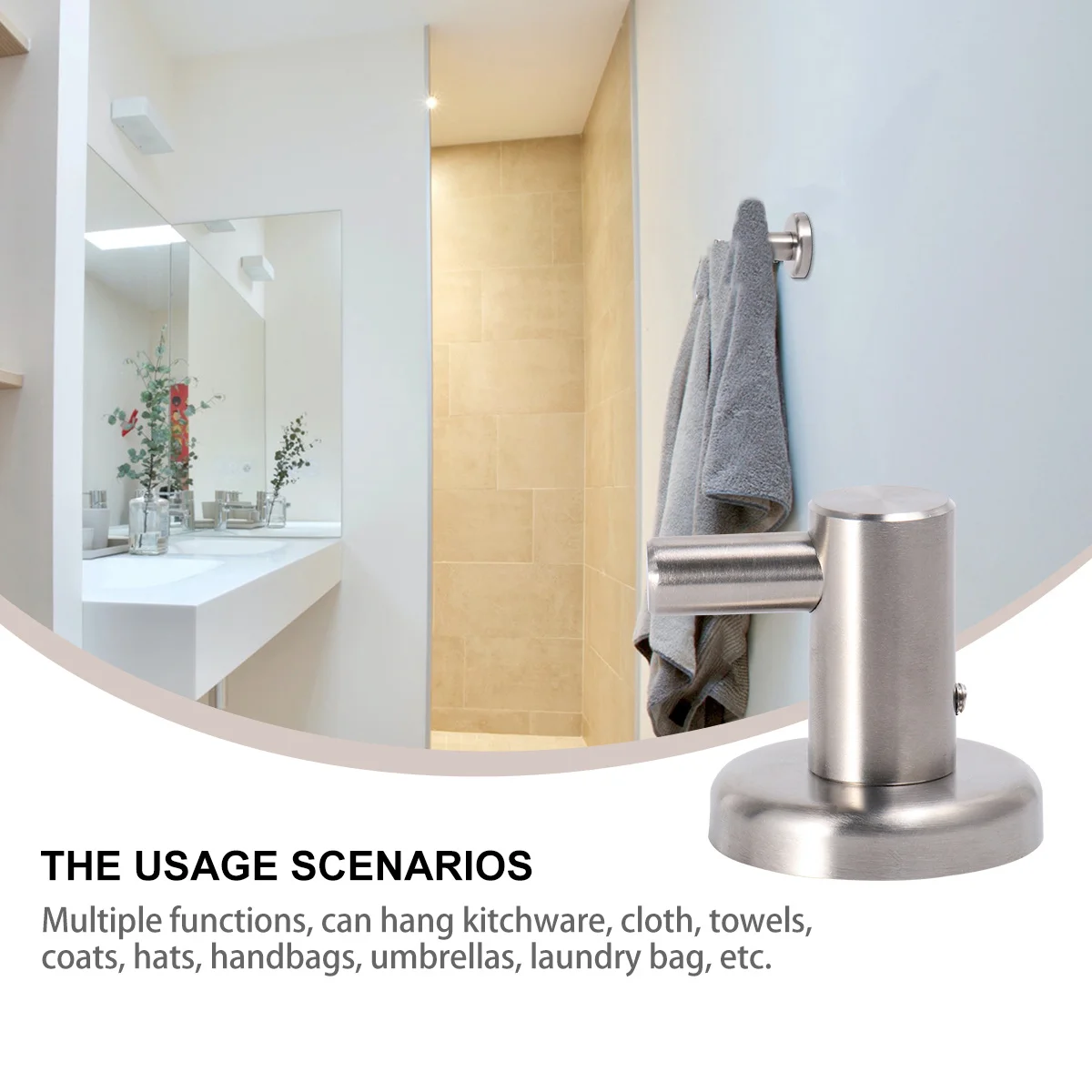 

1pc Stainless Steel Hooks Heavy Duty Wall Mounted Hanger For Kitchen Bathroom Bedroom Rust Resistant Modern Home Organizer Towel