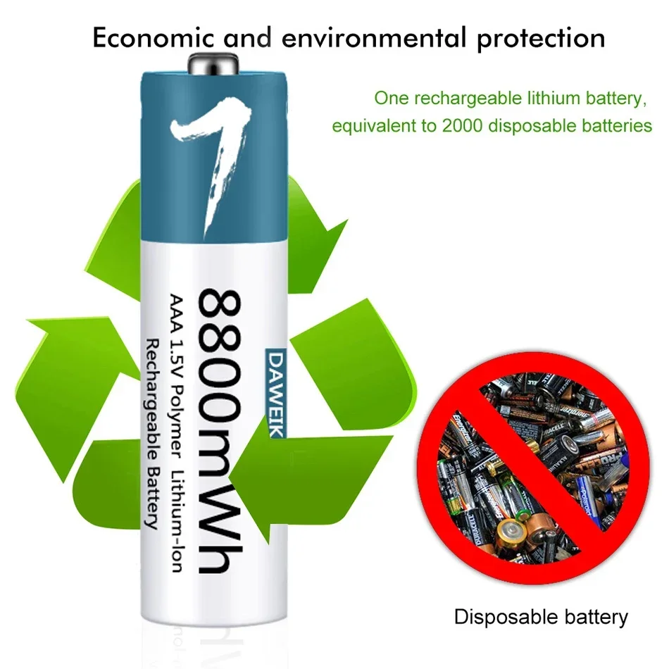100% Original AA AAA Battery 1.5V Rechargeable Polymer Lithium-ion Battery 1.5V AA/AAA Battery with USB charger