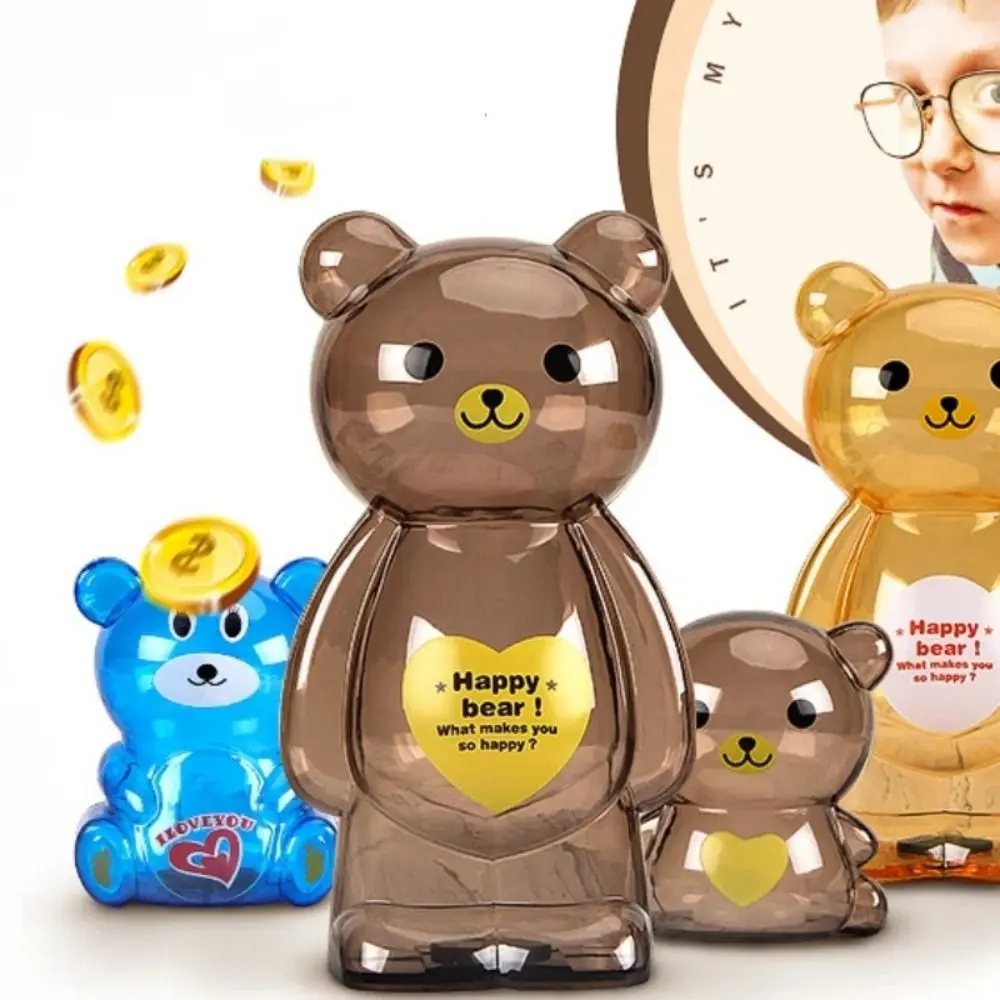 Creative Little Bear Piggy Bank Transparent Coin Paper Money Saving Box Cute Safe Deposit Box Kids Holiday Gift Desktop Decor