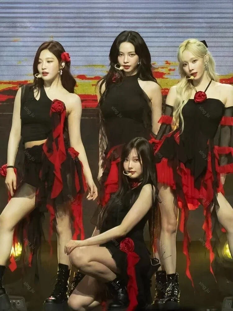 Sexy Women Group Cosplay Costumes Ladies Singer Kpop Outfits Sling Crop Tops Irregular Skirt Nightclub Stage Performance Wear