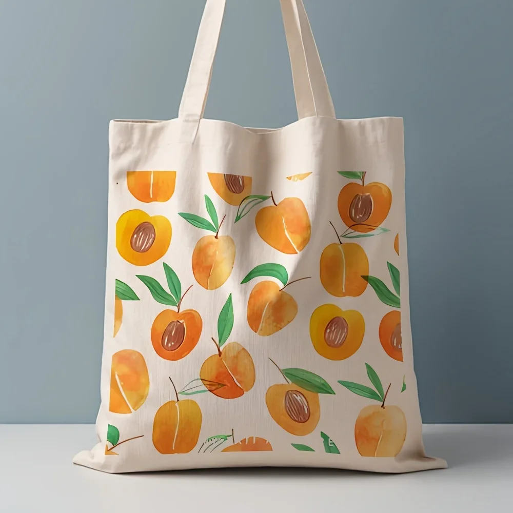 1pc, Apricot Pattern Canvas Tote Bag Reusable Grocery Bags (35.05cm x 40.13cm), Stylish Shopping Bag for Daily Use, Grocery Tote