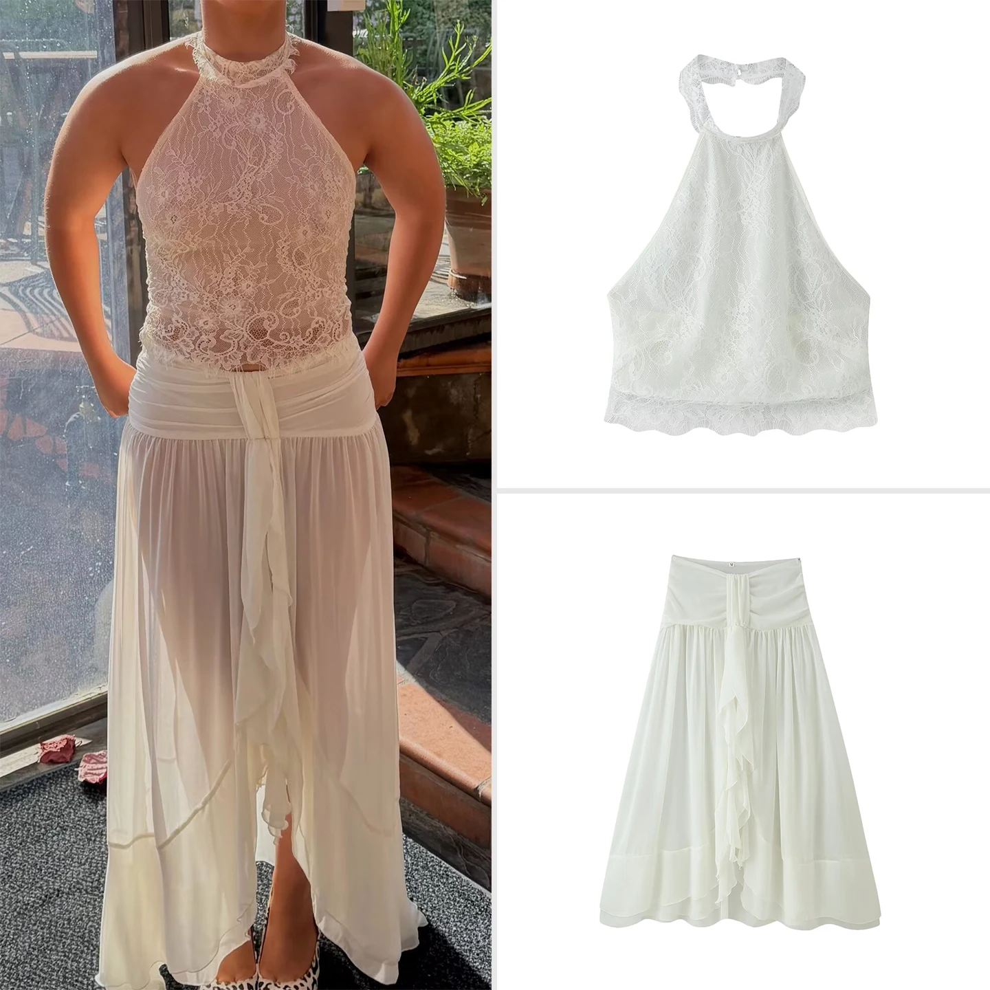 Fashionable Lace Button up Vest Knot Half Skirt Set Women's Slim Fit Ensemble Autumn Collection Two Piece Suit Student Uniform