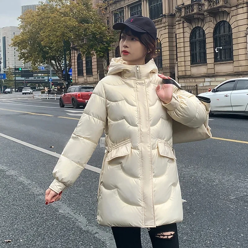 

Glossy Long Down Jacket Women Parkas Winter 2025New Warm Cotton Padded Coat Female Hooded Outerwear Fashion Overcoat Ladies Tops