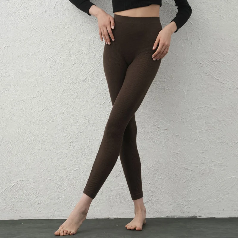 Woman Thermal Leggings, High Waisted, Silk Blend Fabric, Slim Basic Pants, 2023 Fall Winter Stretched Trousers, DALINN