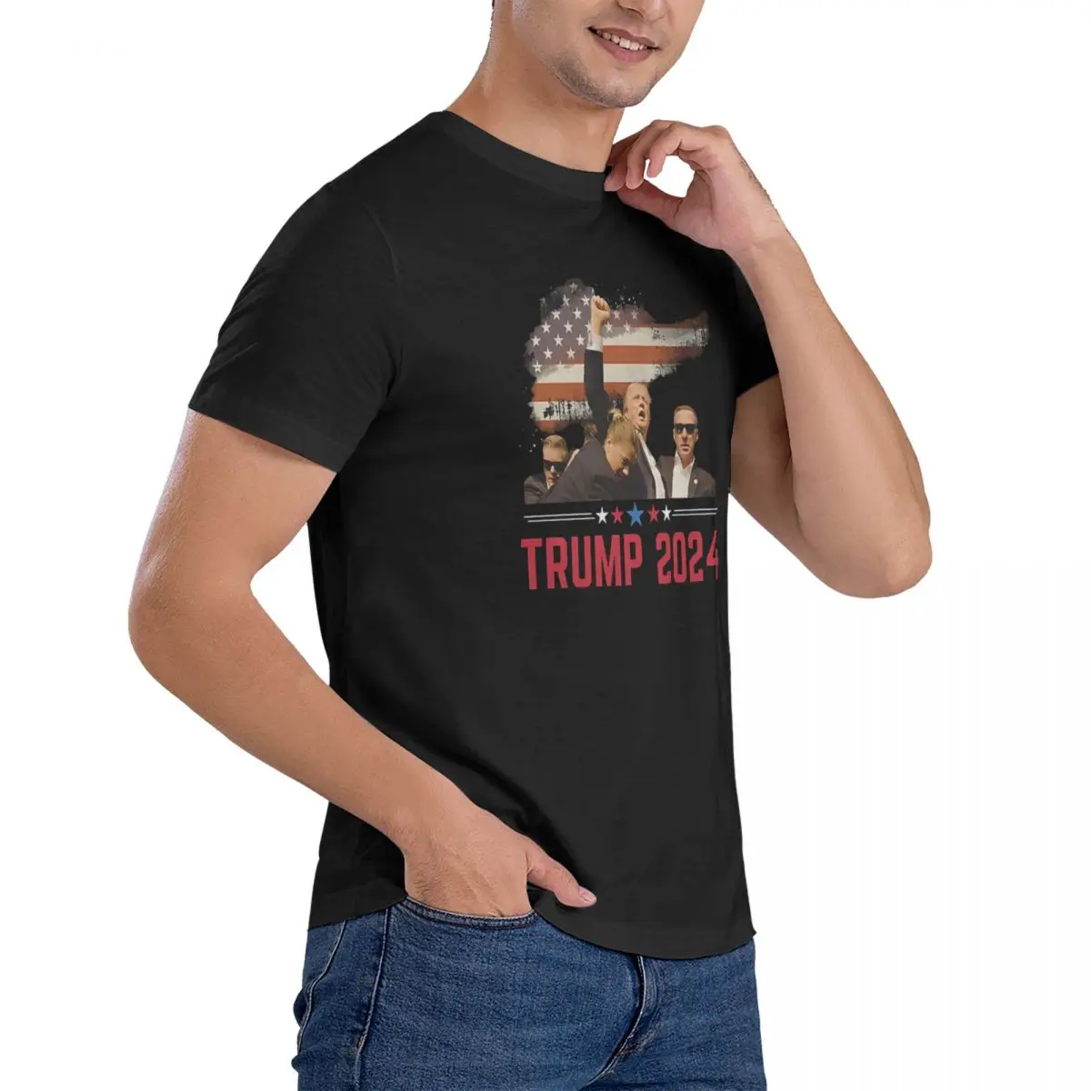 เสื้อทีเชิ้ต Trump Pennsylvania เสื้อยืด2024ใหม่ยิงคนแขนเสื้อสั้นเสื้อยืด100% 6XL ผ้าฝ้าย