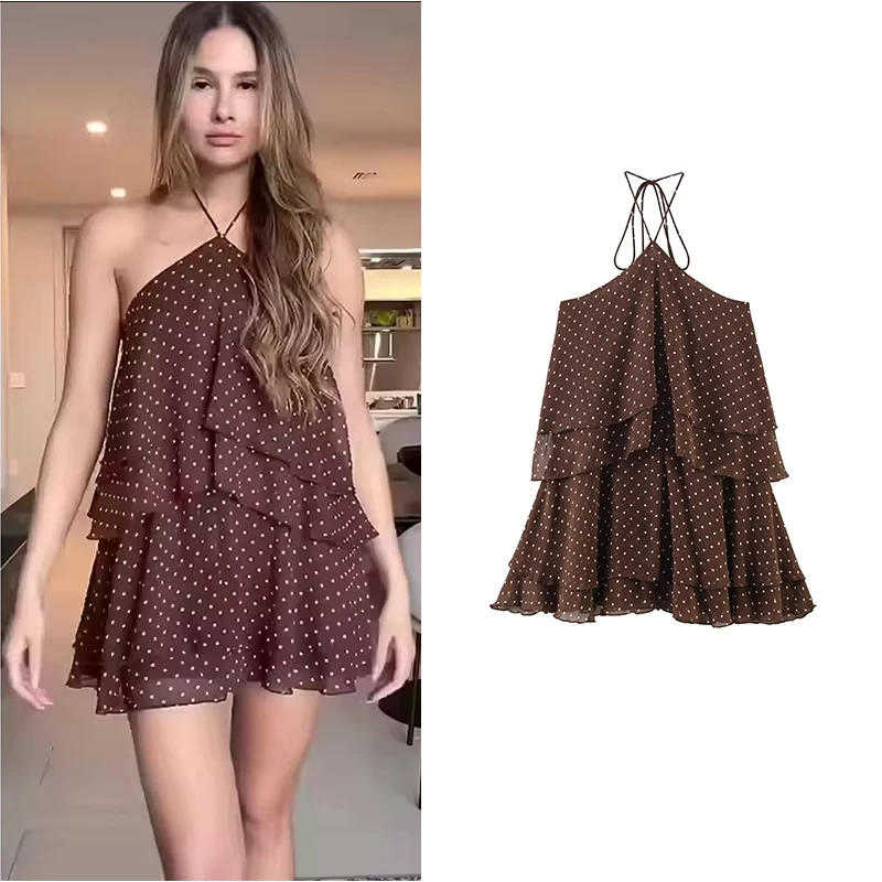Nouvelle Robe Femme 2026 – Tendance Estivale Imprimé Pois, Robe de Soirée Élégante à Effet Cascade, Robe d'Été Jeune et Sexy pour Femme