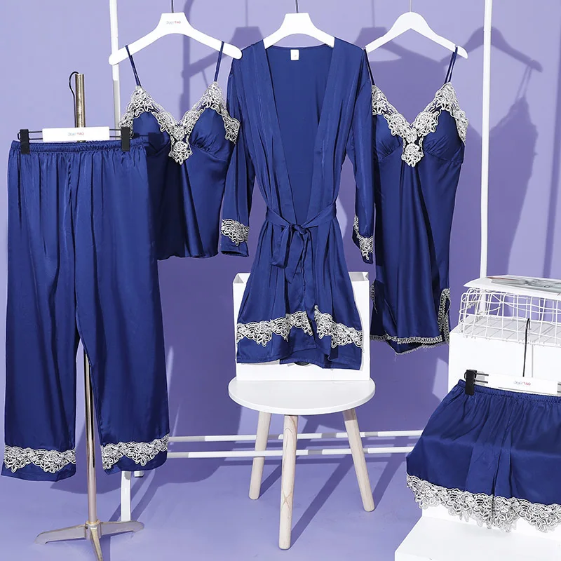 Women Robe Set Satin Sleepwear Lace Kimono Bathrobe Gown Sexy Nightwear Home Clothes Silky Bride Bridesmaid Dressing