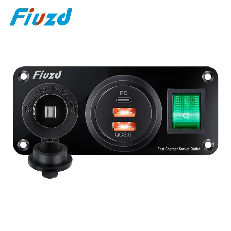 12-24V Cigarette Lighter Socket Splitter 3 in1 QC 3.0 Dual USB Charger Socket Panel LED Voltmeter for Car Boat Truck