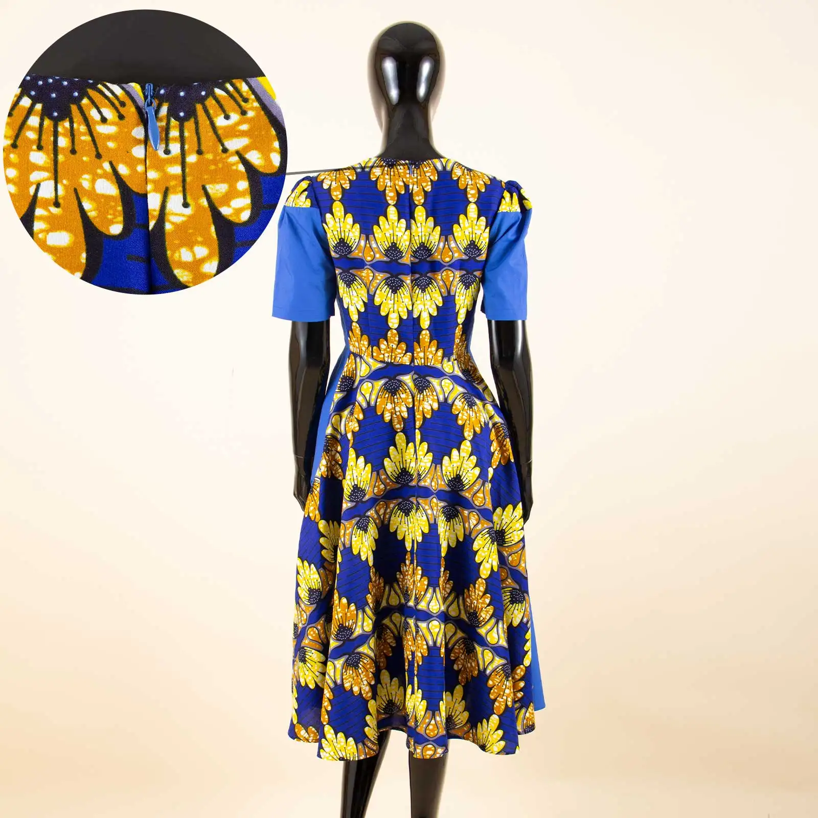 African Women\'s Dresses Ankara O-Neck Patchwork A-line Short Sleeve Dress Dashiki Printed Party Wedding Dresses