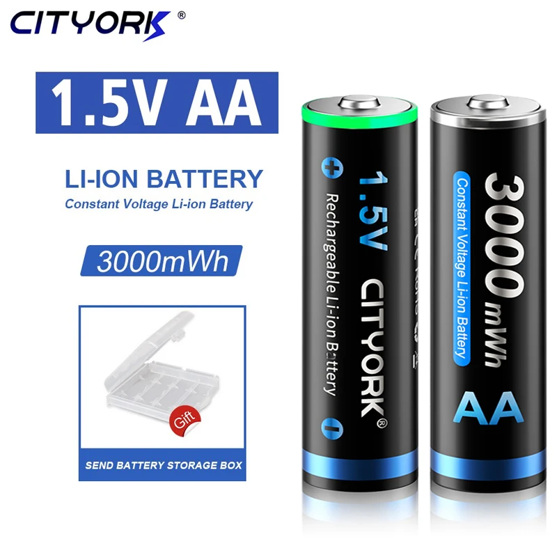 CITYORK 1.5V AA Rechargeable Battery 3000mWh AA 1.5V Lithium Li-ion Rechargeable battery AA 1.5V for toys,camera,flashlight