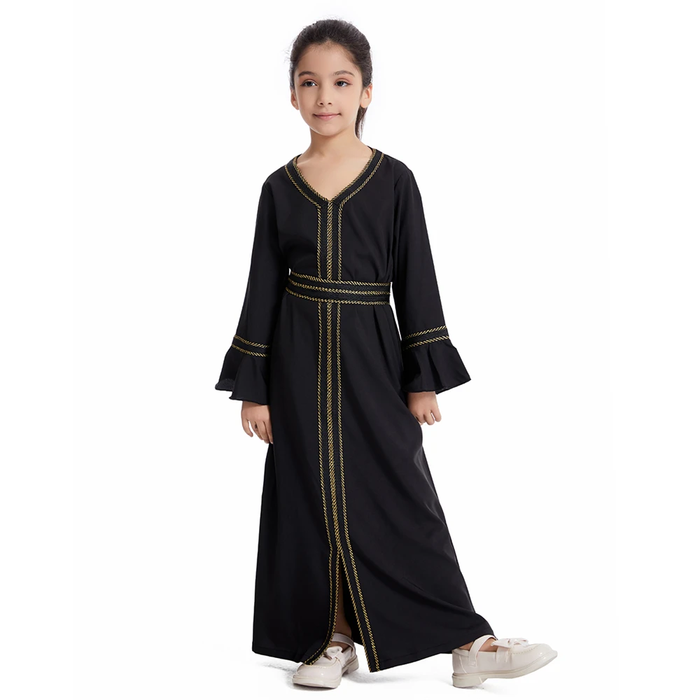 Kids Muslim Girls Abaya Prayer Long Maxi Dress Turkey Kaftan Arab Robe Dubai Islam Morocco Eid Party Ramadan Holiday Gown Caftan