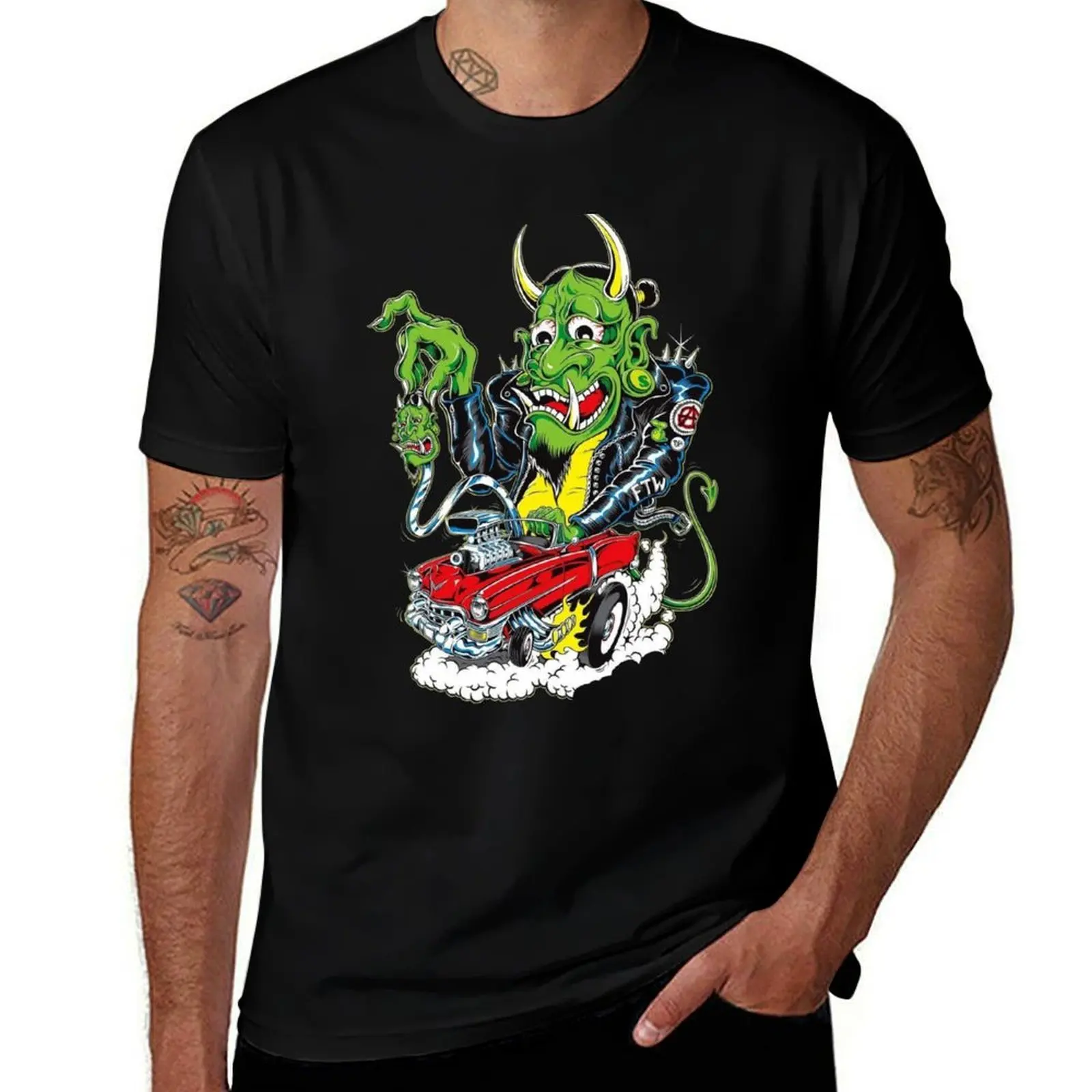 Футболка Hot Rod Monster с иллюстрацией тринкса, топы больших размеров, рубашки с надписью, футболки, мужская милая одежда, мужская одежда