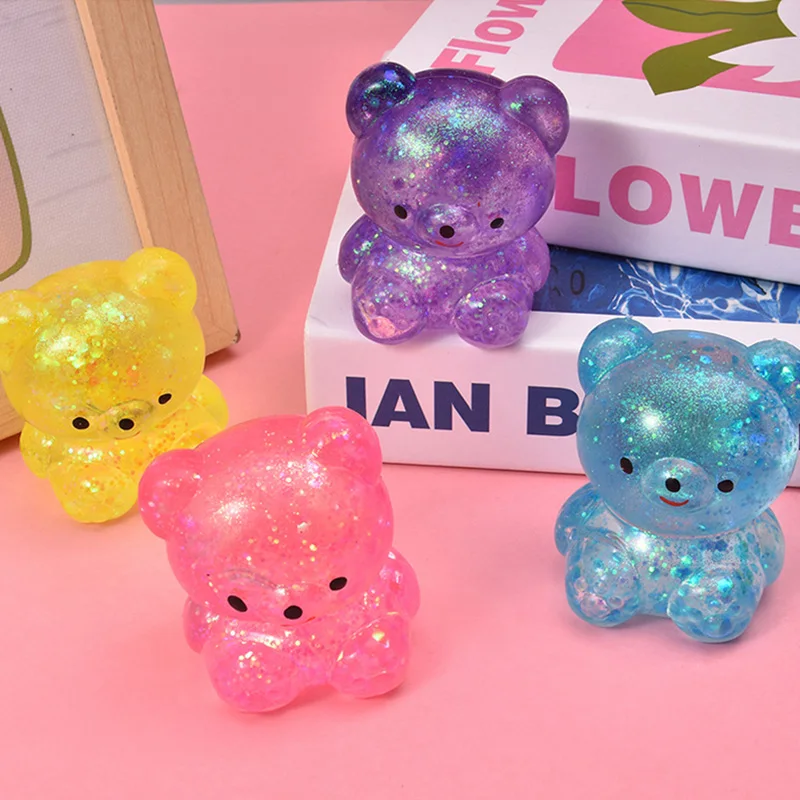 Fidget Bear Toy Squishys Glitter Gummy Bear Small Cute Animal Anti Stress Fidget Splat Decompressions Vent Squeeze Toy
