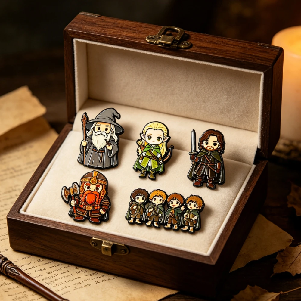 5pcs Fantasy Chibi Character Enamel Brooch Pin, Wizard Elf Dwarf Warrior Lapel Badge, Clothing Backpack Accessory Collectible Je