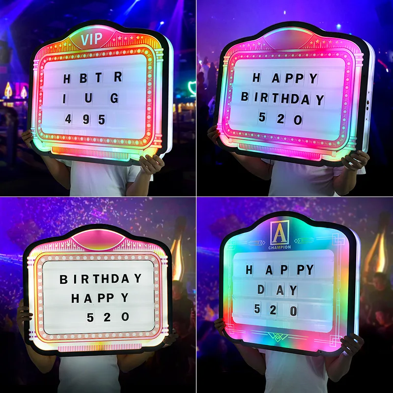 Letter card glowing hand sign, bar wine set birthday party KTV rechargeable led color handheld billboard