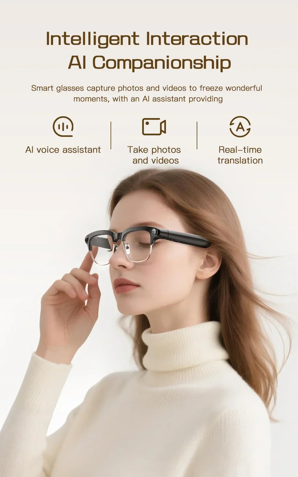 Neue KI-Videoaufnahme-Smartbrille mit Echtzeit-Übersetzung, 800W HD-Kamera, KI-Sprachassistent, Aufnahmefunktion und Dual-Lautsprechern – Sonnenbrille – Detail 1