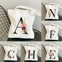 Wild Flower Alphabet Y2K Women's Shoulder Bag Vintage Floral Print Lightweight Foldable Tote Bag for Teens & Adults