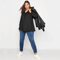Plus Size Long Sleeve Spring Autumn Elegant Swing Top Women Pleated Front Loose Black Tunic Large Size Casual Blouse 6XL 7XL 8XL - Image 3