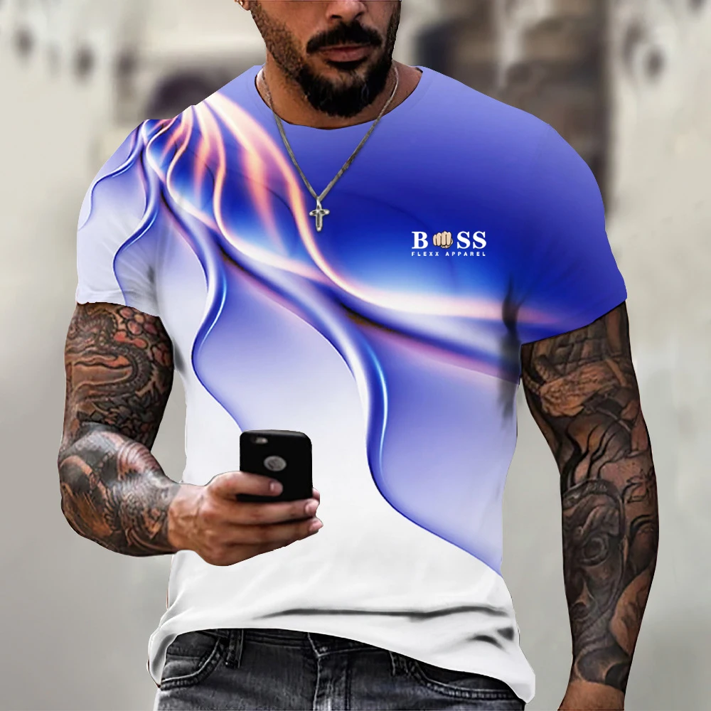 

Casual Summer Lightning 3D Digital Printed Round Neck Short-Sleeved T-Shirt for Men, Suitable for Daily Wear and Vacation