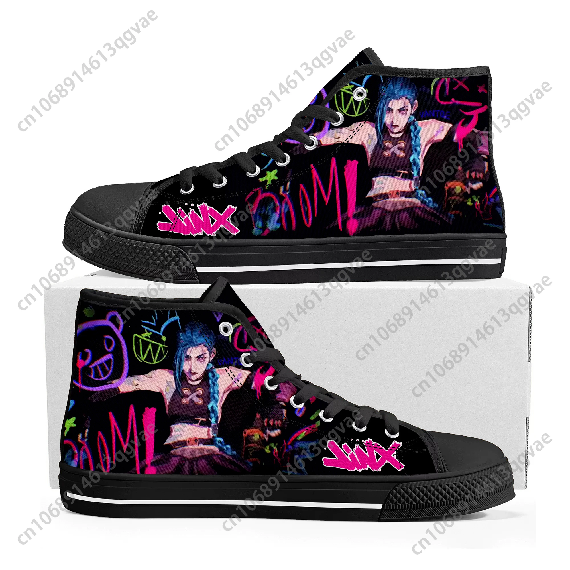 Anime Game Characters Arcane-Jinx High Top High Quality Sneakers Mens Womens Teenager Canvas Sneaker Custom Made Couple Shoes