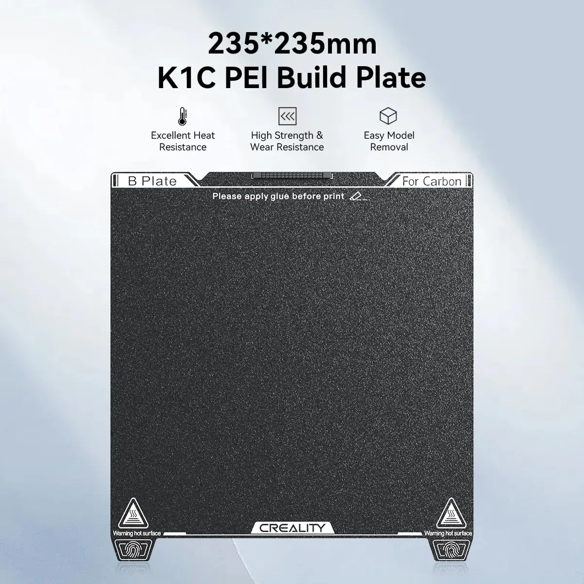 Creality K1C Build Plate PEI Sheet with Nozzle Cleaner 235x235mm Textured Surface Flexible Removable Spring Steel Platform