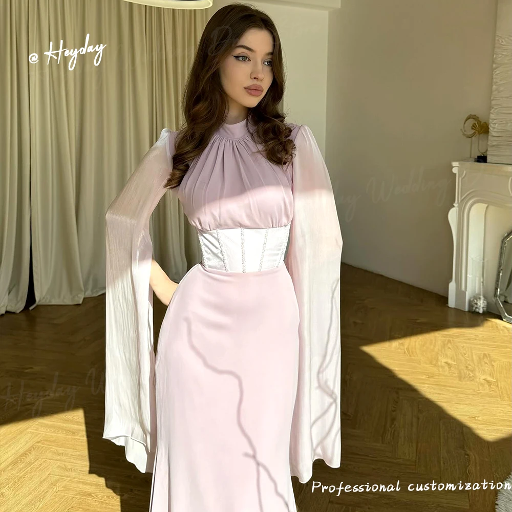 Heyday Chiffon Close-fitting O-Neck Luxury Party Dresses Beads Floor-Length Pink elegant Saudi evening gala dress for women 2024