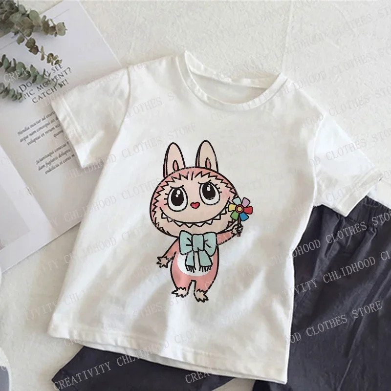 T-shirt per bambini Labubu Abiti estivi Cartoni animati Kawaii Anime Manica corta Bambini Ragazzo Ragazza Tee Shirt Top casual