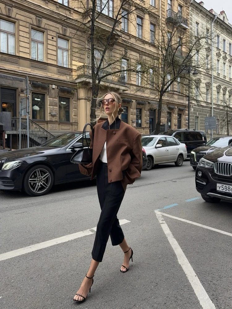 

Modern Street Sle American Retro Barn Jaet ort Outerwear Versatile Color Blo mat Women's Spring Autumn Coat