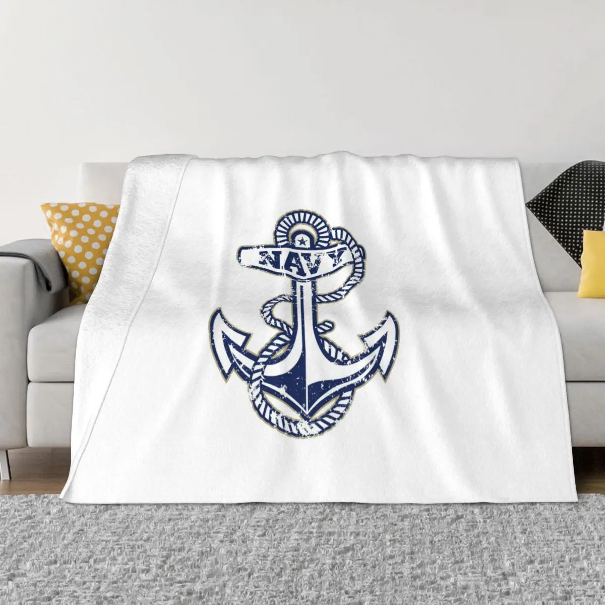 

Vintage Naval Academy Anchor Blanket Flannel Autumn/Winter Portable Soft Throw Blanket for Sofa Office Bedspread