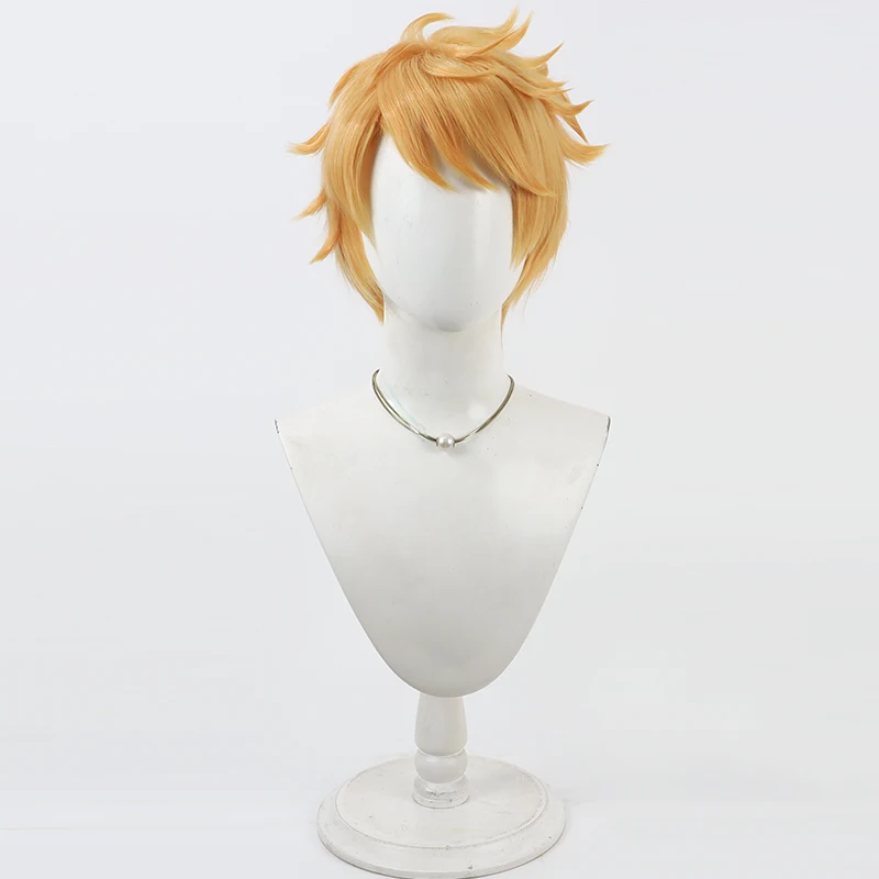 Pelucas de pelo sintético Gran Cosplay Granblue Fantasy: Relink Gran 30cm peluca corta recta naranja rubia para hombres resistente al calor