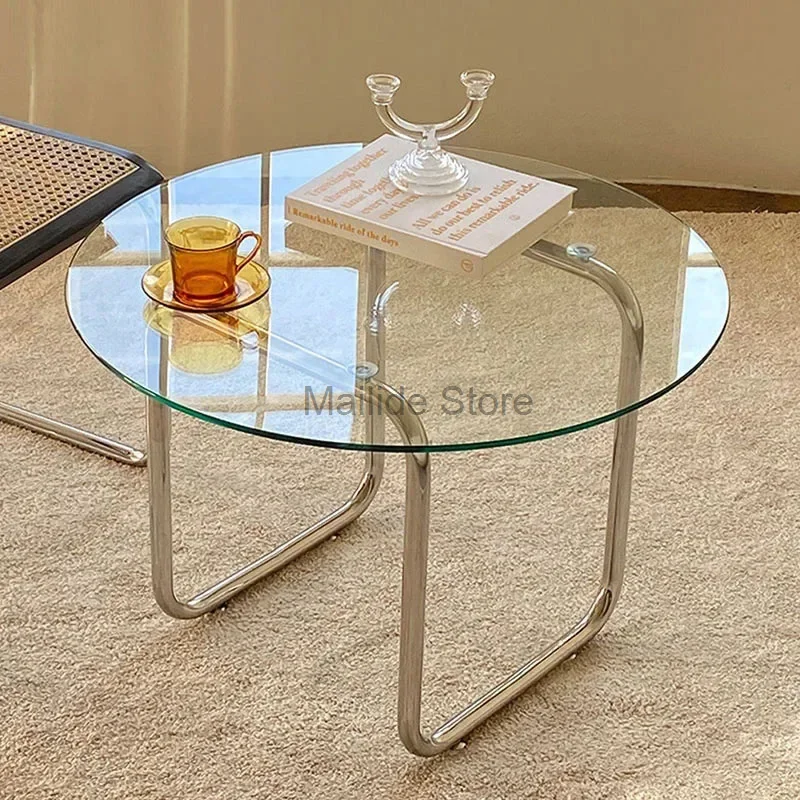 Nordic Glass Coffee Tables light luxury Living Room Furniture Modern Home Transparent Low Table Minimalist Round sofa Side Table