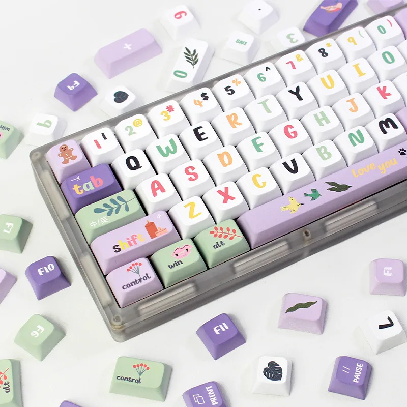 Summer Night's Dream Keycaps Game Keyboard Purple Romance Keycaps for Mechanical Keyboard Girls Customize Key Caps Office Work