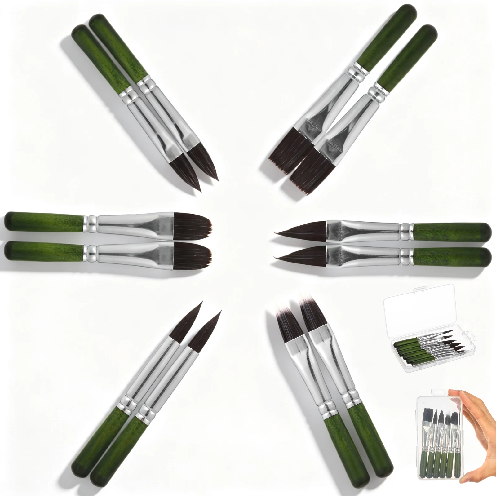 12Pcs Mini Nylon Paintbrushes With Pen Box Short Handles Watercolor Gouache Brush for Students Art Painting Brushes