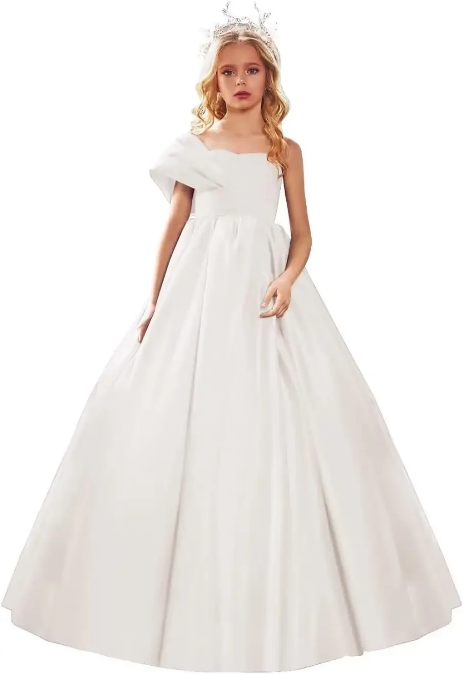 

Satin One Shoulder Flower Girl Dresses for Wedding Ball Gown Puffy Pageant Gown Cute First Communion Dress princess dress