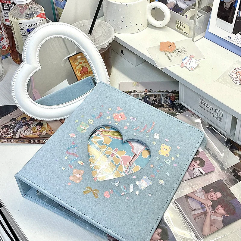 Yiwi 3 Ring A5 Photo Album with Pockets,Binder Heart Glitter Cover Pretty Notebook Card Book 4×6 10×15 Scrapbook