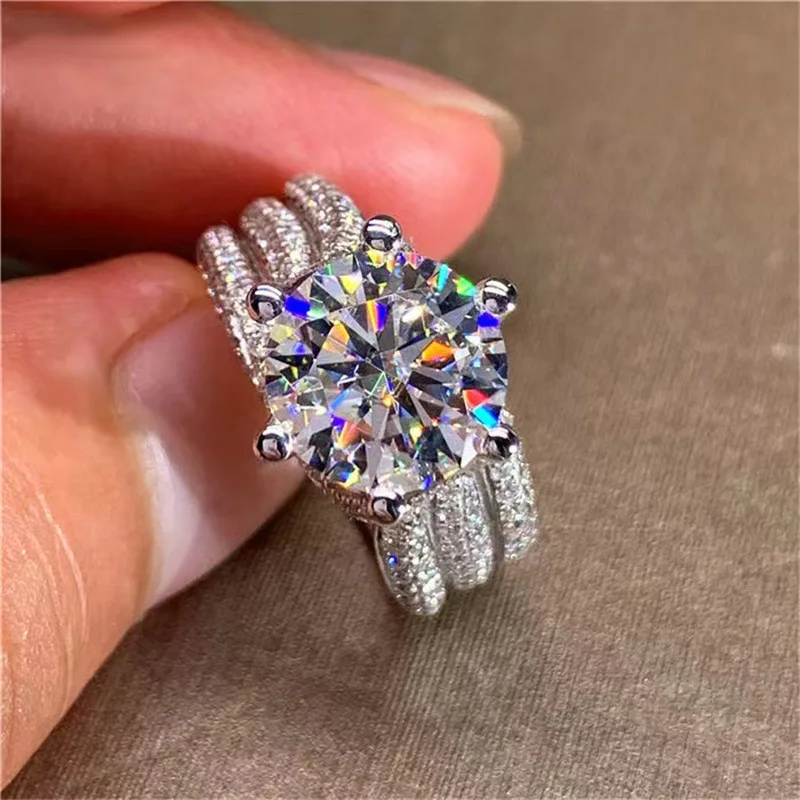 Fashion Moissanite PT950 Platinum 5 Carat Three-Row Four-Claw Ring for Women, noble and gorgeous jewelry for daily