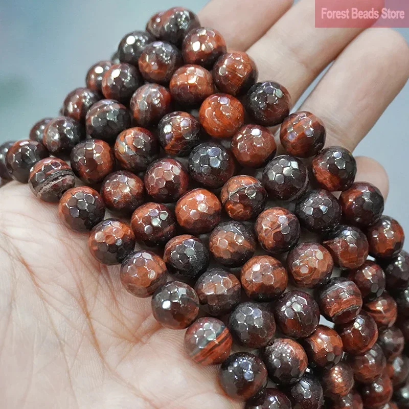Natural Stone Football Shape Faceted Red Tiger Eye Agates Loose Beads for Diy Jewelry Making Necklace 15