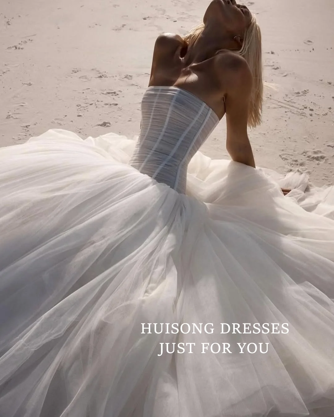 HUISONG vestidos de novia de tul personalizados sin tirantes sin mangas A-Line vestido de novia de playa vestidos de novia