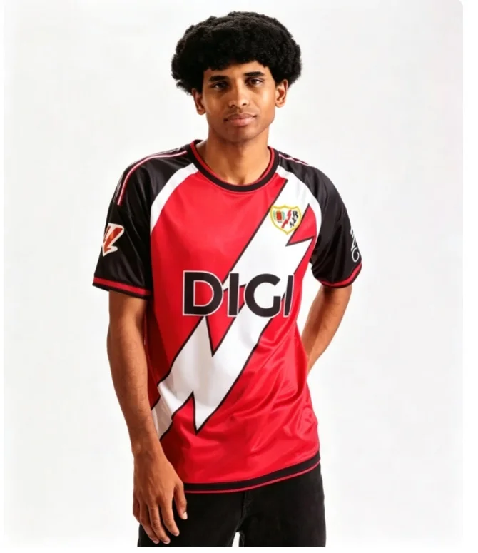 2026-27 Neues Rayo Vallecano Herren-Trikot, 3D-gedruckt, Y2K Sommer Casual Schnelltrocknendes T-Shirt, geeignet für den Alltag und das Training. – Detail 3