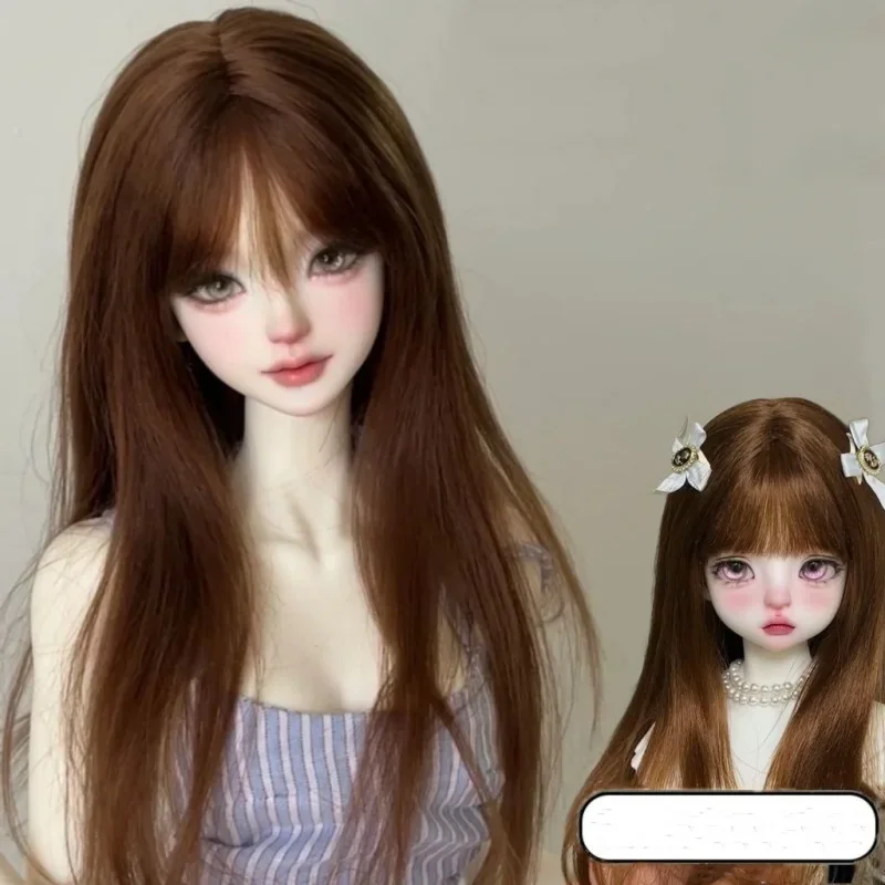 

bjd Doll wig fits on 1/3 1/4 1/6 size dark brown long straight hair hot silk doll accessories