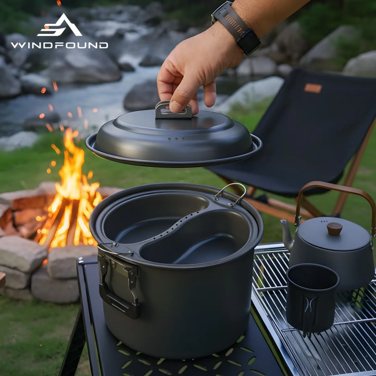 Outdoor set pot 6.5L large-capacity mandarin duck pot steamer self-driving barbecue portable camping cooking household soup pot