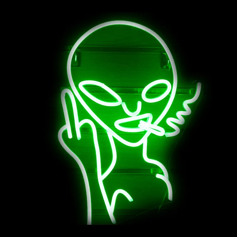 Smoking alien personality design neon sign suitable for party mall hotel family gathering private club Real Glass Handmade Lamps